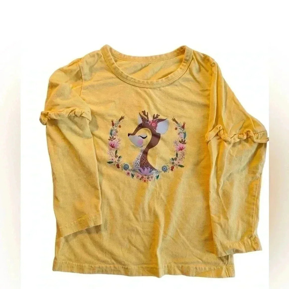 Girls Long Sleeve Shirt Cotton Floral Yellow Pink Crewneck Top Bundle SZ 5T - Picture 4 of 5